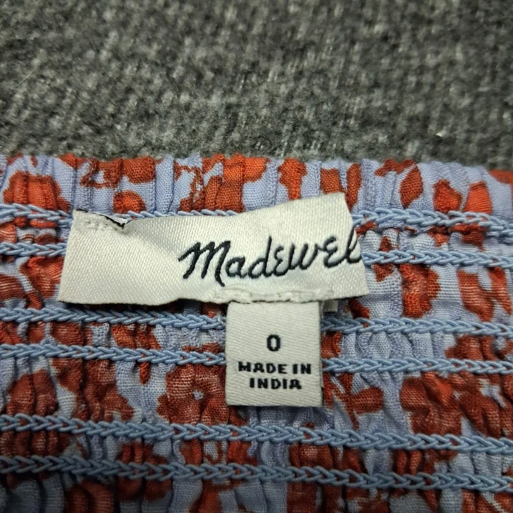 Madewell Floral Feminine Dainty Button-Front Puff Sleeve Top Blue Red Size 0